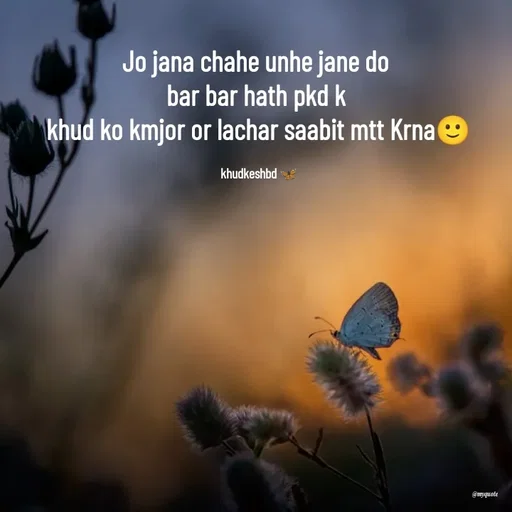 Quote by Radhika Sharma - Jo jana chahe unhe jane do 
bar bar hath pkd k 
khud ko kmjor or lachar saabit mtt Krna🙂

khudkeshbd 🦋 - Made using Quotes Creator App, Post Maker App