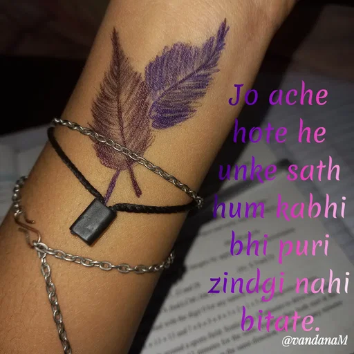 Quote by Vandana meena - Jo ache
ho e he
unbsath
aumabhi
bhiuri
zindai nahi
re.
@vandanaM
 - Made using Quotes Creator App, Post Maker App