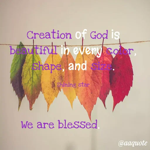 Quote by shining star - Creation of God is beautiful in every color, shape, and size.

Shining starWe are blessed. - Made using Quotes Creator App, Post Maker App
