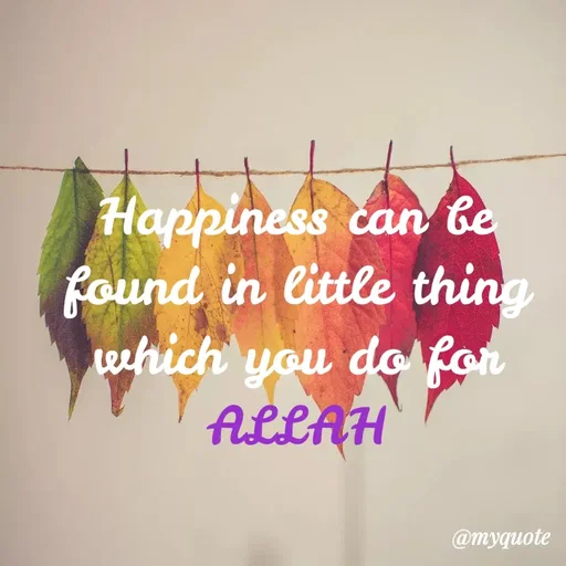 Quote by Wajid ali khan - Happiness can be
found in little thing
reehich you do for
ALLAH
@myquote
 - Made using Quotes Creator App, Post Maker App