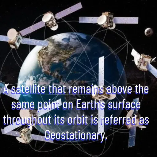 Quote by Manasa - A satellite that remains above the same point on Earth's surface throughout its orbit is referred as Geostationary. - Made using Quotes Creator App, Post Maker App