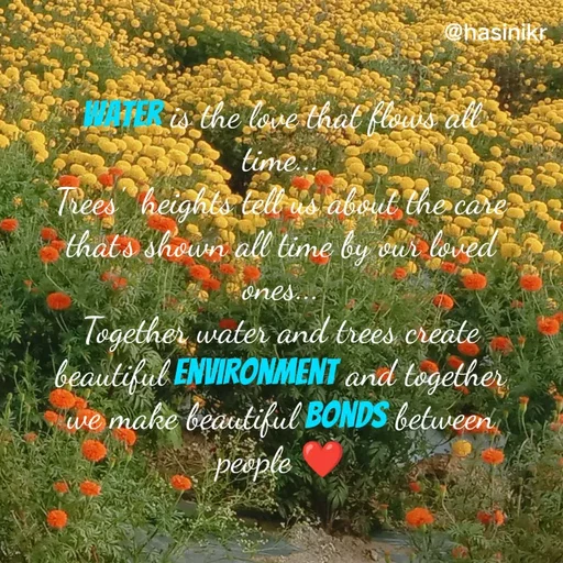 Quote by Hasini KR - @hasinikr
10PE
is the love thaC flouis all -
time:
TBees heights tell is about the care
that's shoun all time by vur loved
ones..
Together water and trees create
beautiful ENVIRONMENT and together
we make beautiful BONDS between
people
 - Made using Quotes Creator App, Post Maker App