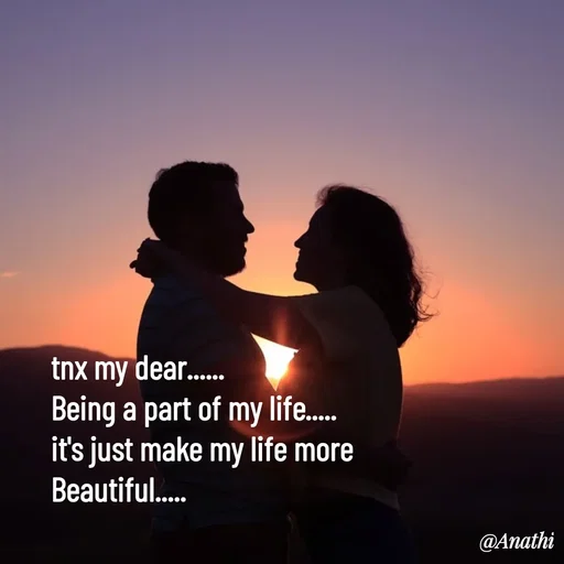 Quote by Adeena Rajeesh - tnx my dear......
Being a part of my life.....
it's just make my life more 
Beautiful..... - Made using Quotes Creator App, Post Maker App