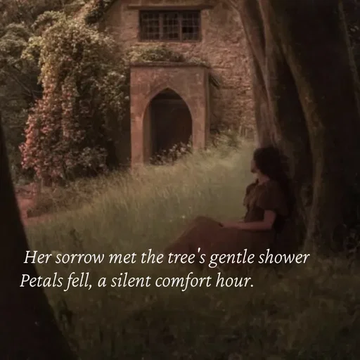 Quote by Strong_willed_girl -  Her sorrow met the tree's gentle shower
Petals fell, a silent comfort hour.
 - Made using Quotes Creator App, Post Maker App