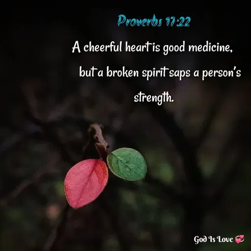 Quote by Venny - Proverbs 17:22
A cheerful heart is good medicine, 
    but a broken spirit saps a person’s strength. - Made using Quotes Creator App, Post Maker App