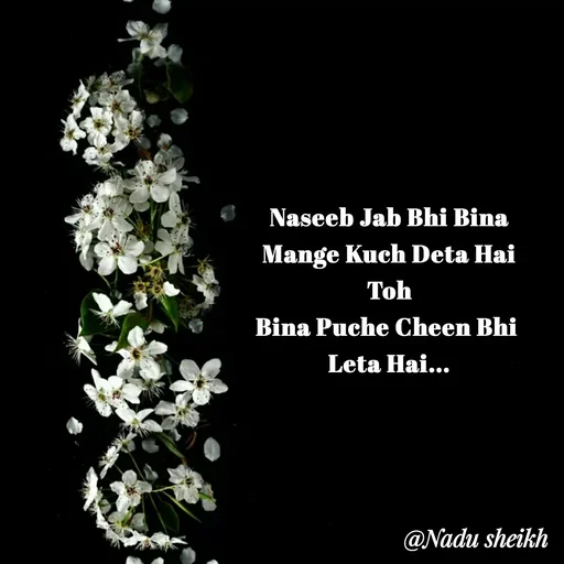 Quote by Nadu Sheikh - Naseeb Jab Bhi Bina
Mange Kuch Deta Hai
Toh
Bina Puche Cheen Bhi 
Leta Hai... - Made using Quotes Creator App, Post Maker App