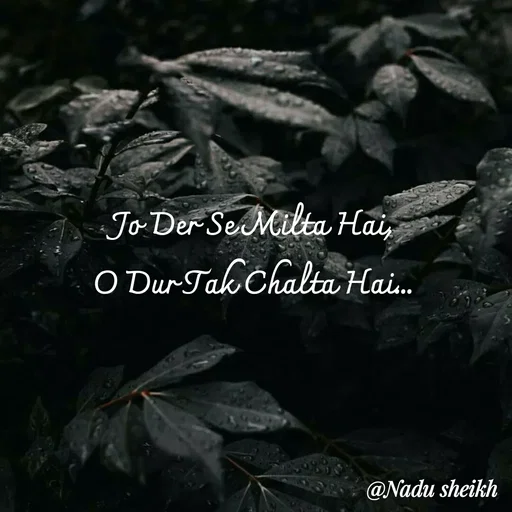 Quote by Nadu Sheikh - Jo Der Se Milta Hai,
O Dur Tak Chalta Hai...
 - Made using Quotes Creator App, Post Maker App