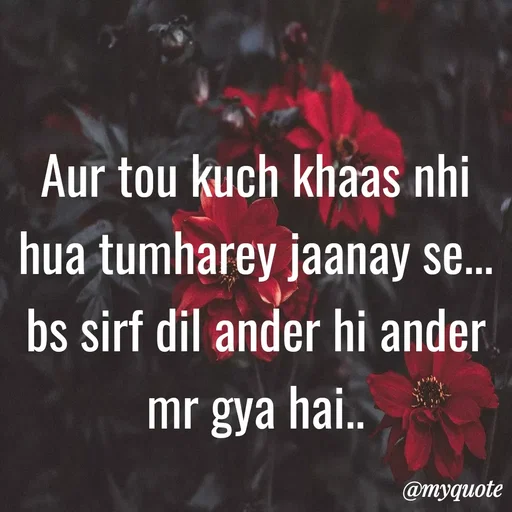 Quote by Syeda Sonia Behzad Naqvi - Aur tou kuch khaas nhi hua tumharey jaanay se...
bs sirf dil ander hi ander mr gya hai.. - Made using Quotes Creator App, Post Maker App