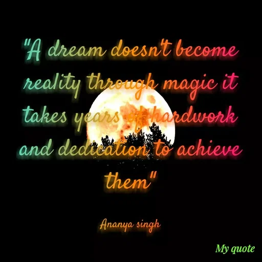 Quote by Ananya Singh - "A dream doesn't become
reality throwgh magic it
takes yearshardwork
and dedteäion to achieve
them"
Ananya singh
My quote
 - Made using Quotes Creator App, Post Maker App