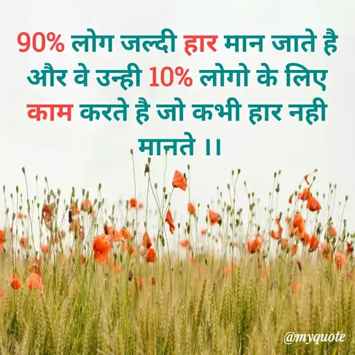 Quote by Sahil Siddique - 90% लोग जल्दी हार मान जाते है 
और वे उन्ही 10% लोगो के लिए 
काम करते है जो कभी हार नही 
मानते ।। - Made using Quotes Creator App, Post Maker App