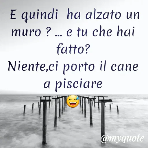 Quote by MaryMormy -  E quindi  ha alzato un muro ? ... e tu che hai fatto?
Niente,ci porto il cane a pisciare
😅
 - Made using Quotes Creator App, Post Maker App
