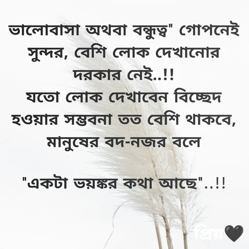 Quote by Partho Modak - ভালোবাসা অথবা বন্ধুত্ব" গোপনেই সুন্দর, বেশি লোক দেখানোর দরকার নেই..!!
যতো লোক দেখাবেন বিচ্ছেদ হওয়ার সম্ভবনা তত বেশি থাকবে,
মানুষের বদ-নজর বলে

"একটা ভয়ঙ্কর কথা আছে"..!! - Made using Quotes Creator App, Post Maker App