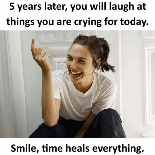 Quote by Priti Chavan - 5 years later, you will laugh at
things you are crying for today.
Smile, time heals everything.
 - Made using Quotes Creator App, Post Maker App