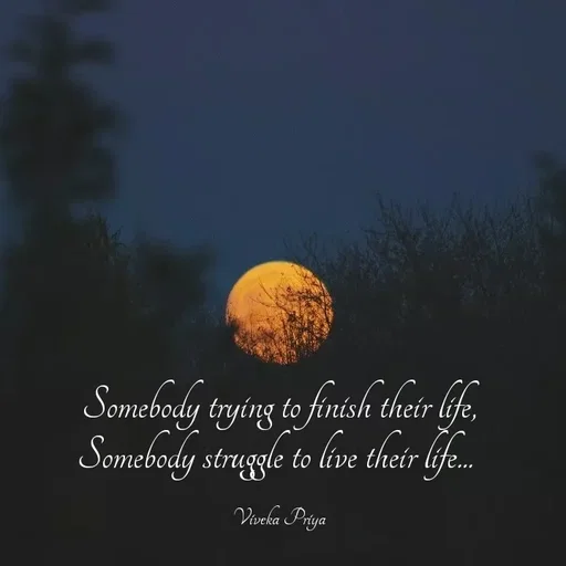 Quote by Viveka Priya - Somebody trying to finish their life,
Somebody struggle to live their life... 

Viveka Priya - Made using Quotes Creator App, Post Maker App