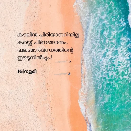 Quote by Ⓩ︎ⓐ︎ⓘ︎ⓝ︎ - കടലിനു പിരിയാനറിയില്ല.
കരയ്ക്ക് പിണങ്ങാനും.
ഫലമോ ബന്ധത്തിന്റെ
ഈടുനിൽപ്പും.!

IG|ന്യൂമി  - Made using Quotes Creator App, Post Maker App