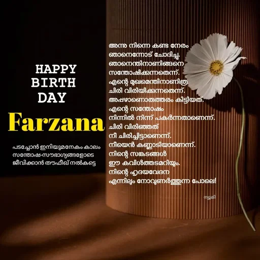 Quote by Ⓩ︎ⓐ︎ⓘ︎ⓝ︎ - അന്നു നിന്നെ കണ്ട നേരം 
ഞാനെന്നോട് ചോദിച്ചു.
ഞാനെന്തിനാണിങ്ങനെ
സന്തോഷിക്കുന്നതെന്ന്.
എന്റെ മുഖമെന്തിനാണിത്ര 
ചിരി വിരിയിക്കുന്നതെന്ന്.
അപ്പഴാണൊരുത്തരം കിട്ടിയത്.
എന്റെ സന്തോഷം 
നിന്നിൽ നിന്ന് പകർന്നതാണെന്ന്.
ചിരി വിരിഞ്ഞത് 
നീ ചിരിച്ചിട്ടാണെന്ന്.
നീയെൻ കണ്ണാടിയാണെന്ന്.
നിന്റെ സങ്കടങ്ങൾ 
ഈ കവിൾത്തടമറിയും.
നിന്റെ ഹൃദയവേദന 
എന്നിലും നോവുണർത്തുന്ന പോലെ!𝙷𝙰𝙿𝙿𝚈Farzanaപടച്ചോൻ ഇനിയുമനേകം കാലം സന്തോഷ-സൗഭാഗ്യങ്ങളോടെ ജീവിക്കാൻ തൗഫീഖ് നൽകട്ടെ ന്യൂമി 𝙱𝙸𝚁𝚃𝙷𝙳𝙰𝚈 - Made using Quotes Creator App, Post Maker App