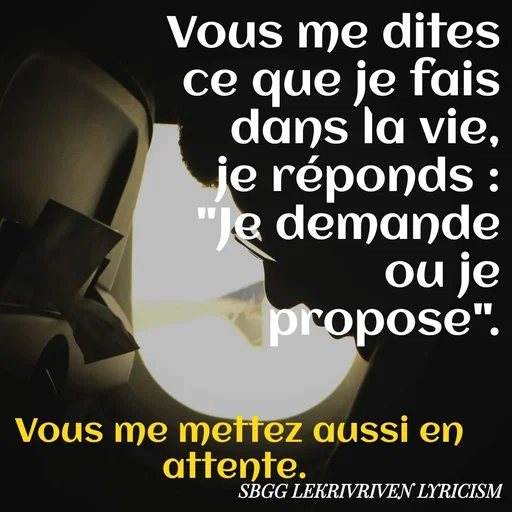 Quote by SBGG LEKRIVEN LYRICISM - Vous me dites ce que je fais dans la vie,
 je réponds : "Je demande ou je propose". Vous me mettez aussi en attente. - Made using Quotes Creator App, Post Maker App