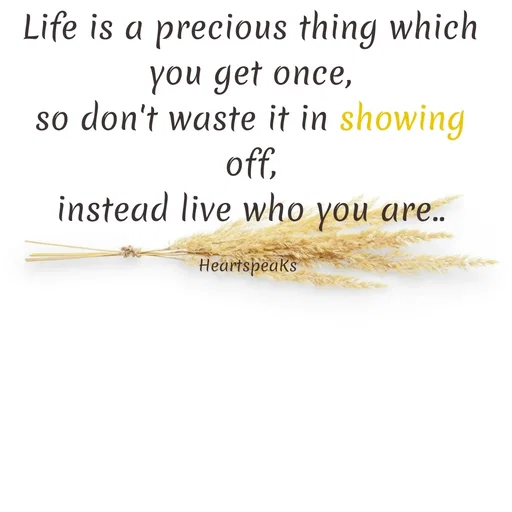 Quote by huma khan - Life is a precious thing which you get once,
so don't waste it in showing off,
instead live who you are..

HeartspeaKs  - Made using Quotes Creator App, Post Maker App