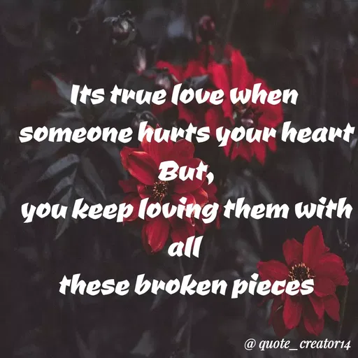 Quote by Rishana Risha - Its true love when
someone hurts your heart
But,
you keep loving them with
all
these broken pieces
@ quote_creator14
 - Made using Quotes Creator App, Post Maker App