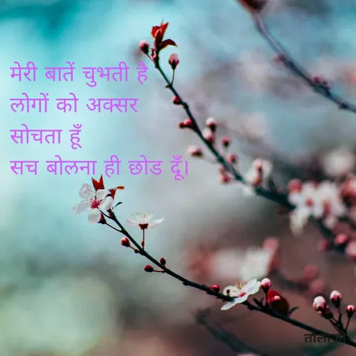 Quote by Vijay Bhorde - मेरी बातें चुभती है।
लोगों को अक्सर
सोचता हूँ
सच बोलना,ही छोड दूँ।
तोला
 - Made using Quotes Creator App, Post Maker App