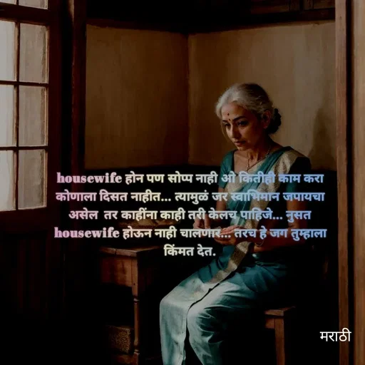 Quote by Kavita Parabkar - housewife होन पण सोप्प नाही ओ कितीही काम करा कोणाला दिसत नाहीत... त्यामुळं जर स्वाभिमान जपायचा असेल  तर काहींना काही तरी केलच पाहिजे... नुसत housewife होऊन नाही चालणार... तरच हे जग तुम्हाला किंमत देत. - Made using Quotes Creator App, Post Maker App