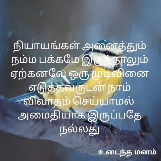 Quote by devi devi - நியாயங்கள் அனைத்தும்
நம்ம பக்கமே இருந்தாலும்
ஏற்கனவே ஒரு முடிவினை எடுத்தவருடன் நாம்
விவாதம் செய்யாமல் 
அமைதியாக இருப்பதே நல்லது
 - Made using Quotes Creator App, Post Maker App
