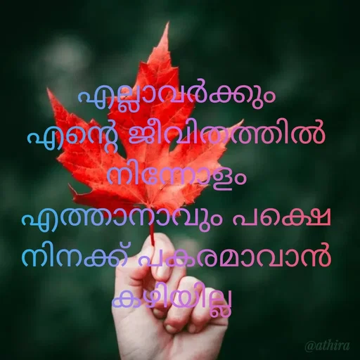 Quote by Athira P S - എല്ലാവർക്കും എന്റെ ജീവിതത്തിൽ നിന്നോളം എത്താനാവും പക്ഷെ നിനക്ക് പകരമാവാൻ കഴിയില്ല  - Made using Quotes Creator App, Post Maker App