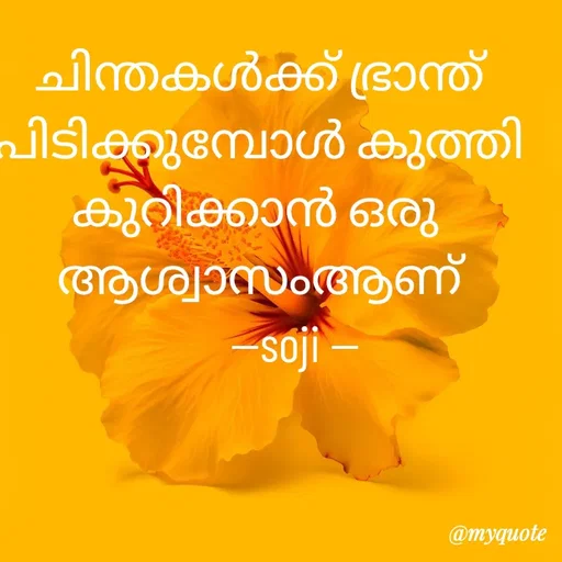 Quote by Soji k raju - ചിന്തകൾക്ക് ഭ്രാന്ത് പിടിക്കുമ്പോൾ കുത്തി കുറിക്കാൻ ഒരു 
ആശ്വാസംആണ്
       --soji -- - Made using Quotes Creator App, Post Maker App