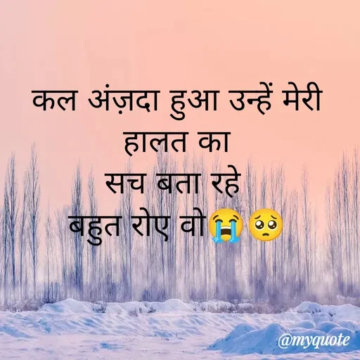 Quote by Gumnaam Tanhai - कल अंज़दा हुआ उन्हें मेरी हालत का
सच बता रहे 
बहुत रोए वो😭🥺 - Made using Quotes Creator App, Post Maker App
