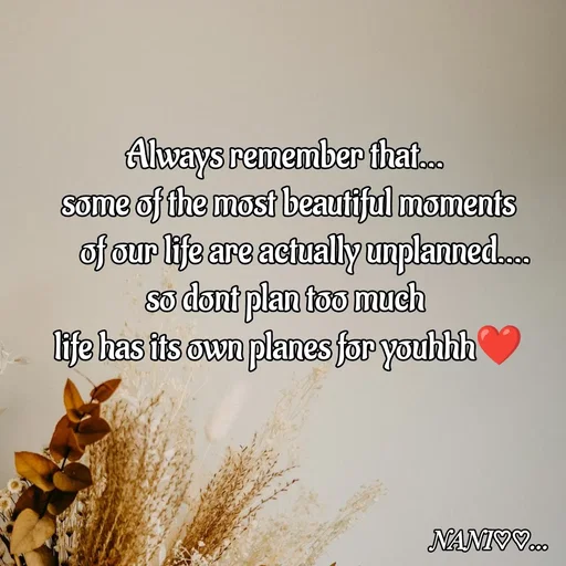 Quote by Nani - Always remember that... 
some of the most beautiful moments
      of our life are actually unplanned.... 
so dont plan too much 
life has its own planes for youhhh❤ - Made using Quotes Creator App, Post Maker App