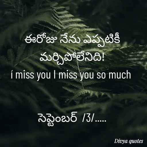 Quote by V Divya - ఈరోజు నేను ఎప్పటికీ  మర్చిపోలేనిది!
í miss you I miss you so much 


సెప్టెంబర్  /3/..... - Made using Quotes Creator App, Post Maker App