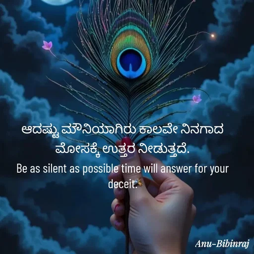 Quote by Anu - ಆದಷ್ಟು ಮೌನಿಯಾಗಿರು ಕಾಲವೇ ನಿನಗಾದ ಮೋಸಕ್ಕೆ ಉತ್ತರ ನೀಡುತ್ತದೆ.
Be as silent as possible time will answer for your deceit. - Made using Quotes Creator App, Post Maker App