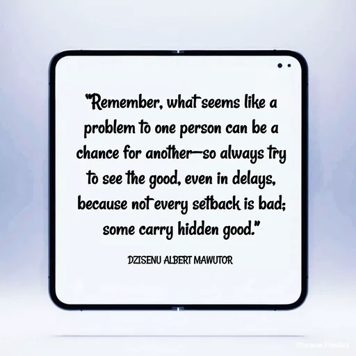 Quote by ALBERT MAWUTOR DZISENU - “Remember, what seems like a problem to one person can be a chance for another—so always try to see the good, even in delays, because not every setback is bad; some carry hidden good.”

DZISENU ALBERT MAWUTOR  - Made using Quotes Creator App, Post Maker App