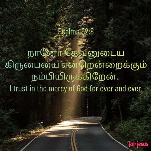 Quote by Joerlin Jesulan - Psalms 52:8

நானோ தேவனுடைய கிருபையை என்றென்றைக்கும் நம்பியிருக்கிறேன். 
I trust in the mercy of God for ever and ever. - Made using Quotes Creator App, Post Maker App