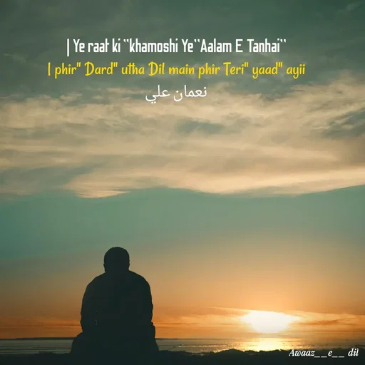 Quote by Noman Ali - | Ye raat ki ''khamoshi Ye"Aalam E Tanhai"
| phir" Dard" utha Dil main phir Teri" yaad" ayii
نعمان علي - Made using Quotes Creator App, Post Maker App