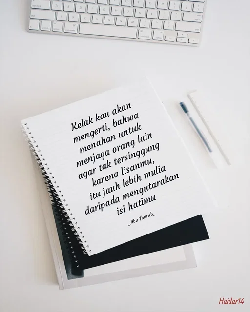 Quote by Ali Haidar - Kelak kau akan mengerti, bahwa menahan untuk menjaga orang lain agar tak tersinggung karena lisanmu, itu jauh lebih mulia daripada mengutarakan isi hatimu

_Abu Thurab_ - Made using Quotes Creator App, Post Maker App