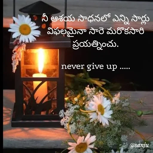 Quote by Art World - నీ ఆశయ సాధనలో ఎన్ని సార్లు
విఫలమైనా సారే మరొకసారి
ప్రయత్నించు
never give up ....
@sanju
 - Made using Quotes Creator App, Post Maker App