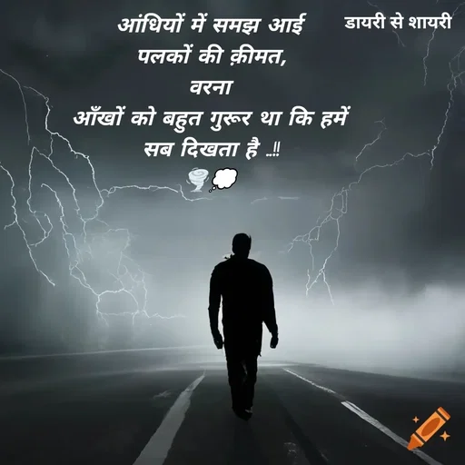 Quote by Chup.shabd.diary - आंधियों में समझ आई
पलकों की क़ीमत,
वरना
आँखों को बहुत गुरूर था कि हमें
सब दिखता है ..!!
🌪️💭 - Made using Quotes Creator App, Post Maker App