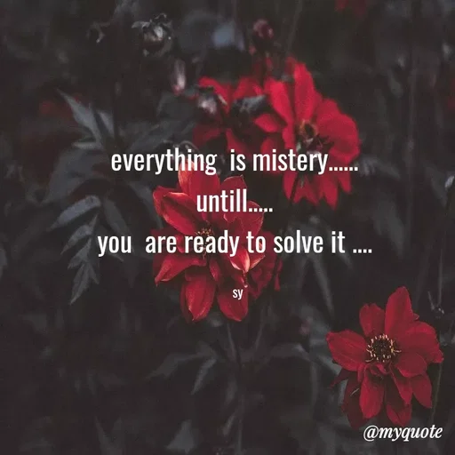Quote by sy - everything  is mistery...... 
untill..... 
you  are ready to solve it .... 

sy - Made using Quotes Creator App, Post Maker App