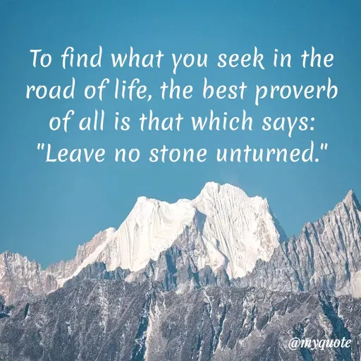 Quote by Bushra Shaikh - To find what you seek in the
road of life, the best proverb
of all is that which says:
"Leave no stone unturned."
@myquote
 - Made using Quotes Creator App, Post Maker App