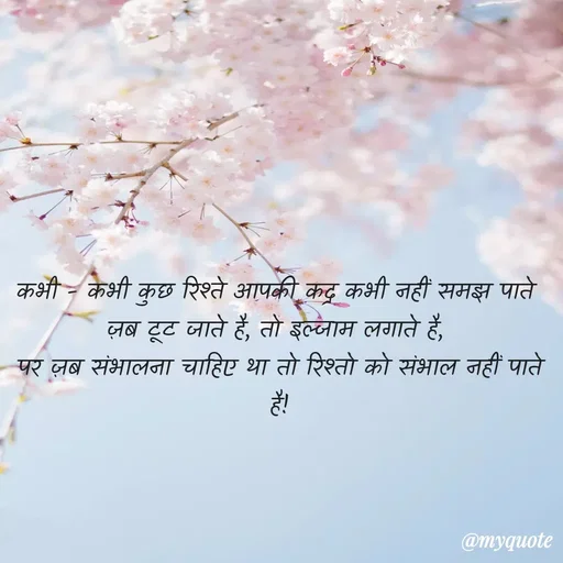 Quote by Anamika Raghuvansh - कभी - कभी कुछ रिश्ते आपकी कद्र कभी नहीं समझ पाते 
ज़ब टूट जाते है, तो इल्जाम लगाते है, 
पर ज़ब संभालना चाहिए था तो रिश्तो को संभाल नहीं पाते है! - Made using Quotes Creator App, Post Maker App