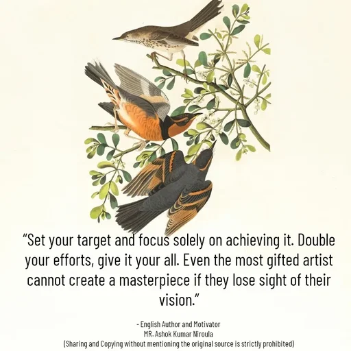 Quote by Ashok Kumar Niroula Official - “Set your target and focus solely on achieving it. Double your efforts, give it your all. Even the most gifted artist cannot create a masterpiece if they lose sight of their vision.”

- English Author and Motivator 
MR. Ashok Kumar Niroula 
(Sharing and Copying without mentioning the original source is strictly prohibited) - Made using Quotes Creator App, Post Maker App