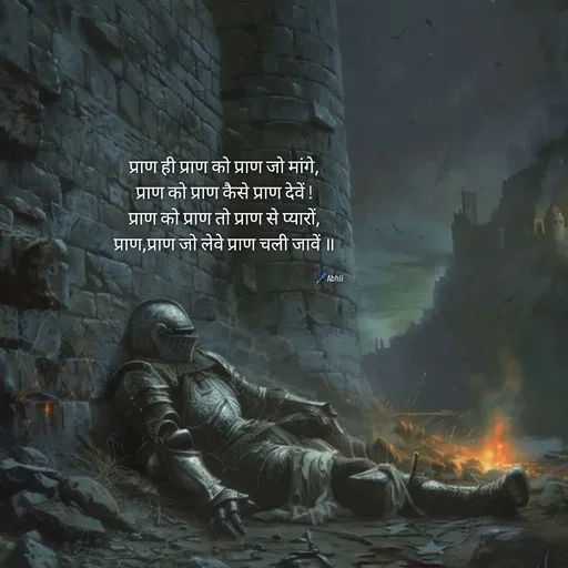 Quote by Himan Panka - प्राण ही प्राण को प्राण जो मांगे,
प्राण को प्राण कैसे प्राण देवें !
प्राण को प्राण तो प्राण से प्यारों,
प्राण,प्राण जो लेवे प्राण चली जावें ॥🖊️Abhii - Made using Quotes Creator App, Post Maker App