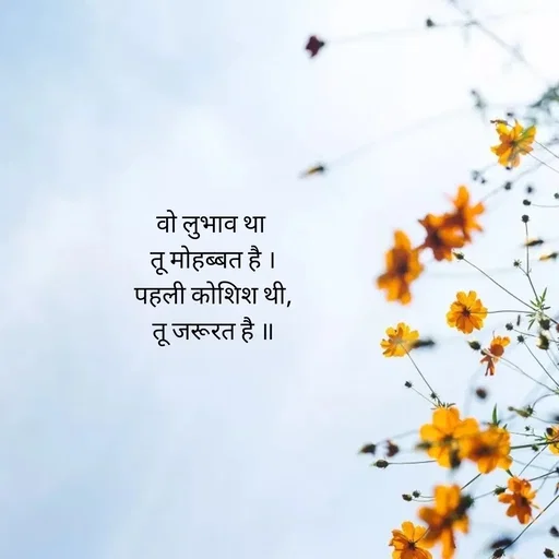 Quote by Himan Panka - वो लुभाव था 
तू मोहब्बत है ।
पहली कोशिश थी,
तू जरूरत है ॥ - Made using Quotes Creator App, Post Maker App