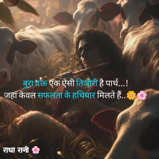 Quote by राधा रानी 🌸 - बुरा वक्त एक ऐसी तिजोरी है पार्थ...!
जहां केवल सफलता के हथियार मिलते हैं..🌼🌸 - Made using Quotes Creator App, Post Maker App