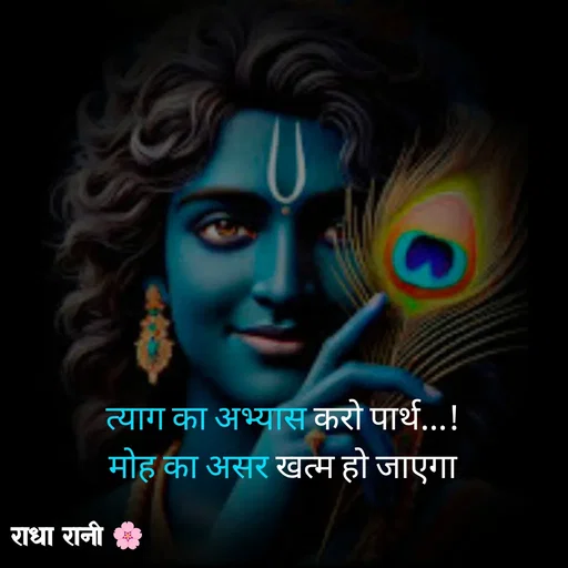 Quote by राधा रानी 🌸 - त्याग का अभ्यास करो पार्थ...!
मोह का असर खत्म हो जाएगा
 - Made using Quotes Creator App, Post Maker App