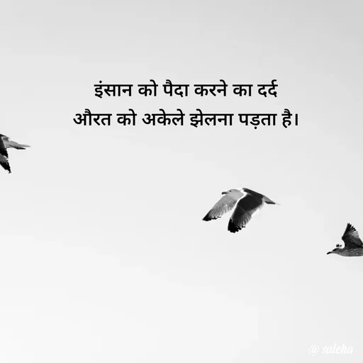 Quote by Saleha Ansari - इंसान को पैदा करने का दर्द
औरत को अकेले झेलना पड़ता है। - Made using Quotes Creator App, Post Maker App