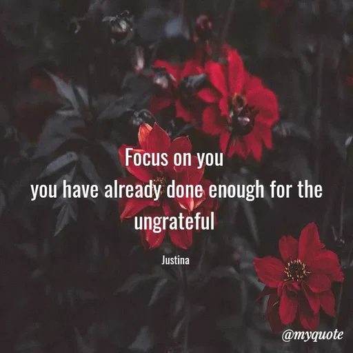 Quote by justina - Focus on you 
you have already done enough for the ungrateful 

Justina  - Made using Quotes Creator App, Post Maker App