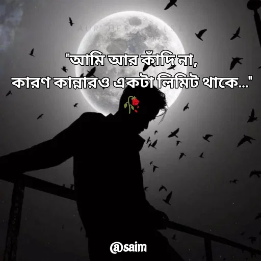 Quote by Saim Akhtar - "আমি আর কাঁদি না,
কারণ কান্নারও একটা লিমিট থাকে…"
🥀 - Made using Quotes Creator App, Post Maker App
