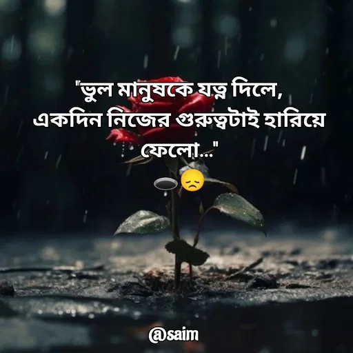 Quote by Saim Akhtar - "ভুল মানুষকে যত্ন দিলে,
একদিন নিজের গুরুত্বটাই হারিয়ে ফেলো…"
🕳️😞
 - Made using Quotes Creator App, Post Maker App
